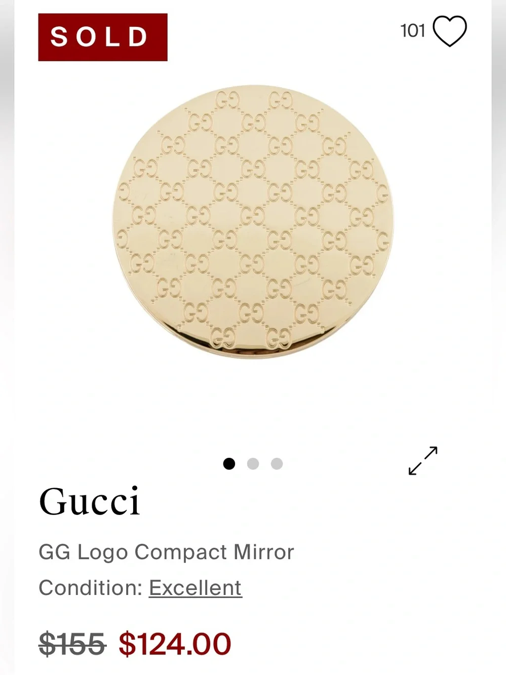 NIB Gucci Parfums Gold Embossed Monogram Compact Double Makeup Pocket Mirror